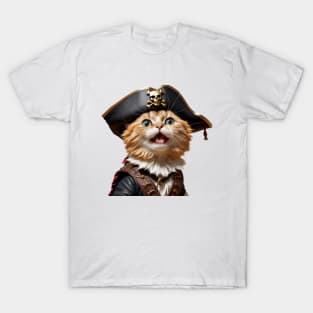 Funny cute vintage steampunk captain pirate cat T-Shirt
